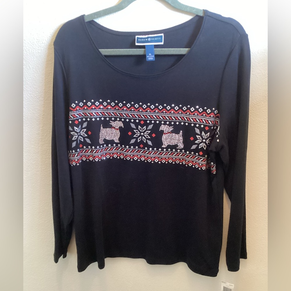 Karen Scottie Bling Scottie 100% Cotton Long Sleeve T